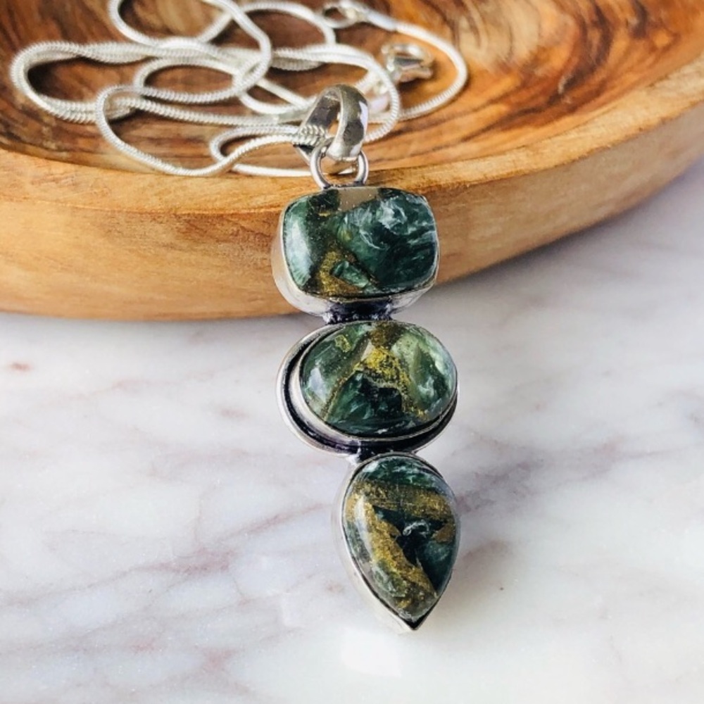 Copper Seraphinite Silver Plated Necklace - Picture 2 of 10